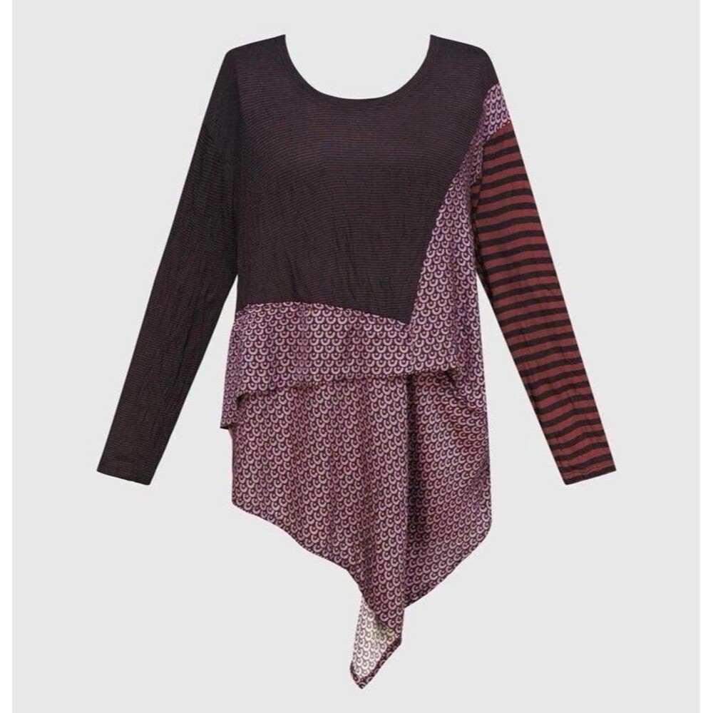 Alembika Asymmetric Abstract Tunic Top Sz S Striped Artsy Lagenlook Viscose